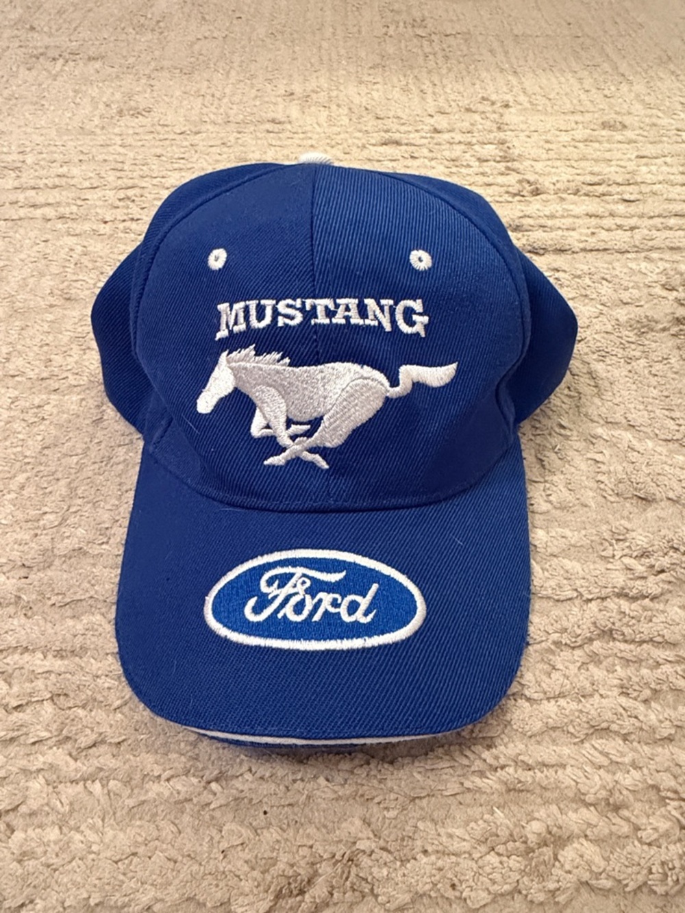 Ford Blue Mustang Embroidered Cap with White Logos